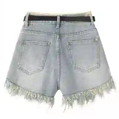 北极绒 毛边高腰显瘦简约舒适阔腿牛仔短裤 女款