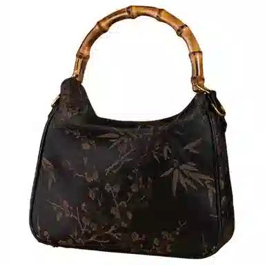 上海故事 香云纱新中式竹节 桑蚕丝拼粘胶纤维 手提包 中号 女款 经典黑