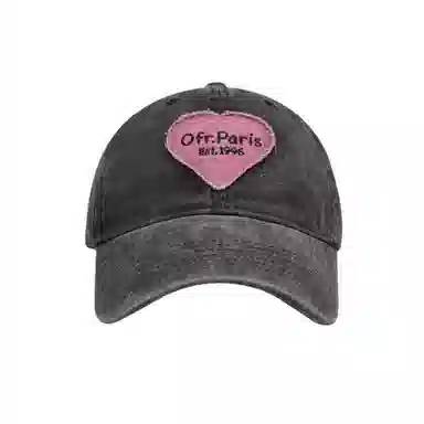 艾佳微 韩版甜酷辣妹做旧水洗爱心显脸小遮阳防晒 棉 鸭舌帽 男女同款情侣款