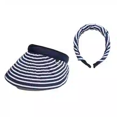 艾佳微 出游逛街韩版简约甜酷空顶帽条纹发箍帽可折叠户外太阳帽 涤纶（聚酯纤维） 防晒帽 女款