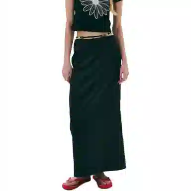 MARDI MERCREDI SS25 MAXI NATURAL STONE SKIRT_BLACK