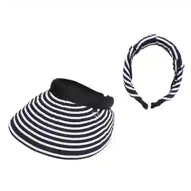 艾佳微 出游逛街韩版简约甜酷空顶帽条纹发箍帽可折叠户外太阳帽 涤纶（聚酯纤维） 防晒帽 女款