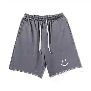 乱步 基础美式笑脸印花宽松百搭休闲短裤 男女同款