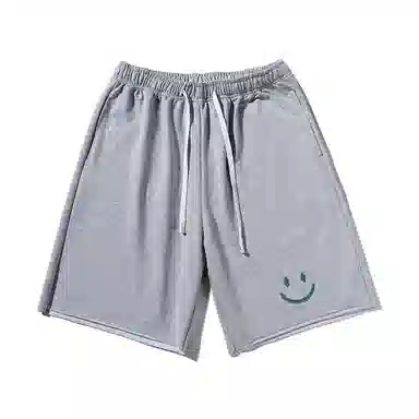 乱步 基础美式笑脸印花宽松百搭休闲短裤 男女同款