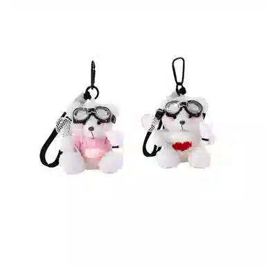 丹琴 打羽毛球害羞小熊 可爱卡通毛衣玩偶书包包背包挂饰公仔车挂钥匙扣 毛绒/合金 挂件 男女同款情侣款