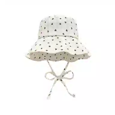 艾佳微 日系甜美文艺爱心系带大帽檐遮阳防晒盆帽显脸小 棉 渔夫帽 女款