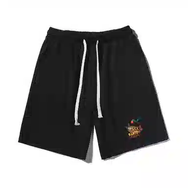 乱步 美式多彩字母图案基础重磅印花宽松直筒运动风透气五分休闲短裤 男女同款