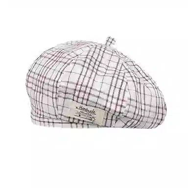 艾佳微 日系小清新格子奶呼呼萌萌哒 显脸小画家大头围 棉 贝雷帽 男女同款情侣款