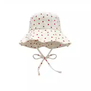 艾佳微 日系甜美文艺爱心系带大帽檐遮阳防晒盆帽显脸小 棉 渔夫帽 女款