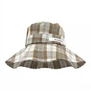艾佳微 心动一夏时尚出游度假大帽檐显脸小防晒格子 聚酯纤维 渔夫帽 男女同款情侣款