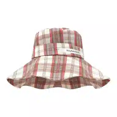 艾佳微 心动一夏时尚出游度假大帽檐显脸小防晒格子 聚酯纤维 渔夫帽 男女同款情侣款