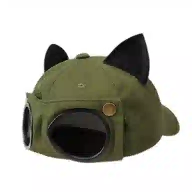 豹了个猫 可爱耳朵飞行员墨镜 个性百搭大头围 棉质 鸭舌帽 男女同款情侣款