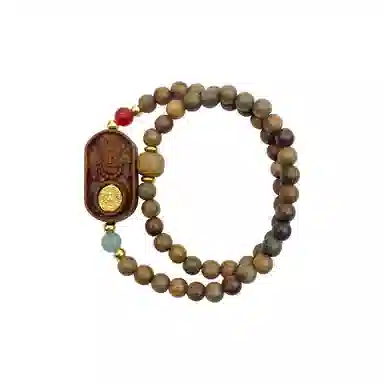 耳玺 双圈佛珠扎基拉姆牌念珠新中式国潮纳福招财文玩复古转运珠好运 绿檀 木作手串 男女同款情侣款