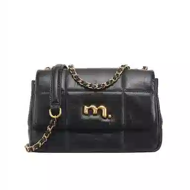 妙迪 复古高级感时尚简约百搭 牛皮 单肩包 女款 子夜黑