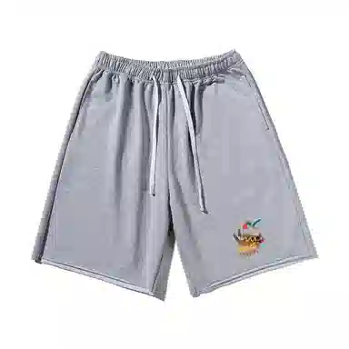 乱步 美式多彩字母图案基础重磅印花宽松直筒运动风透气五分休闲短裤 男女同款