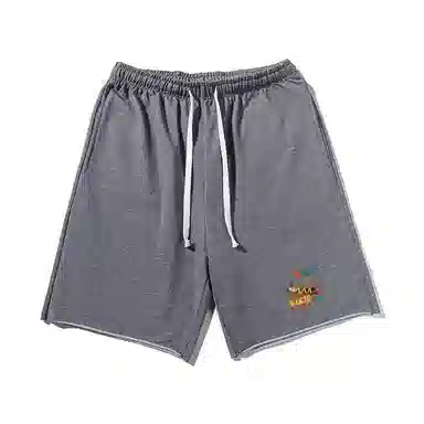 乱步 美式多彩字母图案基础重磅印花宽松直筒运动风透气五分休闲短裤 男女同款
