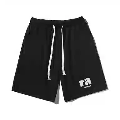 乱步 美式简约字母印花宽松透气卷边五分休闲短裤 男女同款