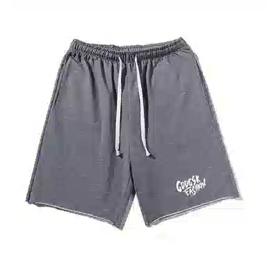 乱步 重磅字母印花宽松透气吸汗美式运动风高街潮流百搭卷边五分休闲短裤 男女同款