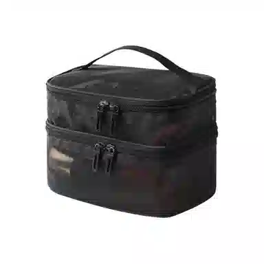 馨枕居 网纱透明化妆包大容量 旅行简约便携洗漱包双层手提化妆品收纳包