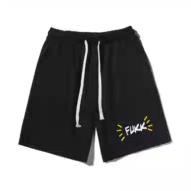 乱步 美式潮牌宽松卷边慵懒运动五分设计趣味英文印花休闲短裤 男女同款