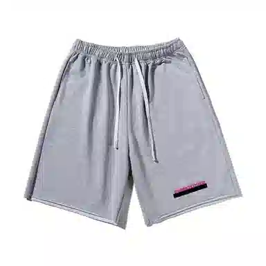 乱步 撞色字母印花宽松透气吸汗美式五分裤休闲短裤 男女同款