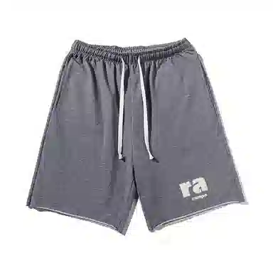 乱步 美式简约字母印花宽松透气卷边五分休闲短裤 男女同款