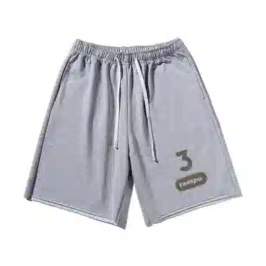 乱步 美式潮牌宽松卷边慵懒运动五分青少年学生设计简约数字印花休闲短裤 男女同款