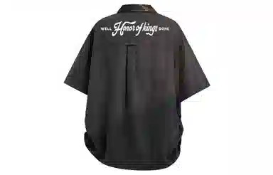 王者荣耀 标语款 美式高街拼接撞色翻领宽松舒适痞帅时尚青少年无性别休闲百搭短袖衬衫 男女同款