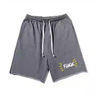 乱步 美式潮牌宽松卷边慵懒运动五分设计趣味英文印花休闲短裤 男女同款