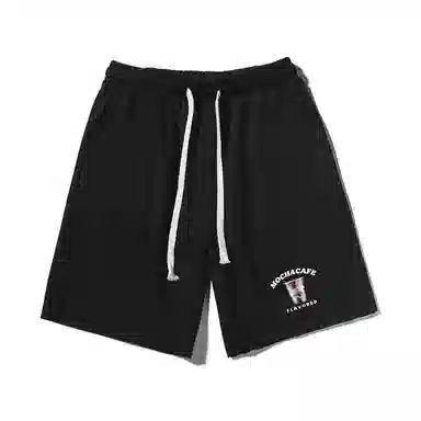 乱步 美式卷边运动风咖啡主题图案字母印花宽松透气五分休闲短裤 男女同款