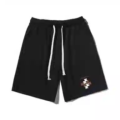 乱步 美式潮牌宽松慵懒运动五分卷边设计拼图印花休闲短裤 男女同款