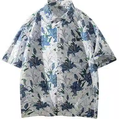 零氏 旅行度假潮流时尚印花舒适休闲基础短袖百搭宽松慵懒衬衫 男女同款