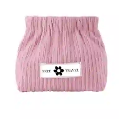 馨枕居 便携灯芯绒收纳小包大容量随身外出简约化妆包自动闭合弹片口红包