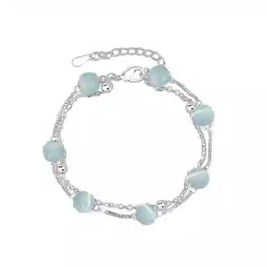 希遇 轻奢小众高级感 简约时尚甜美优雅日常 叠戴转 好运 玻璃猫眼 玉石手链 女款