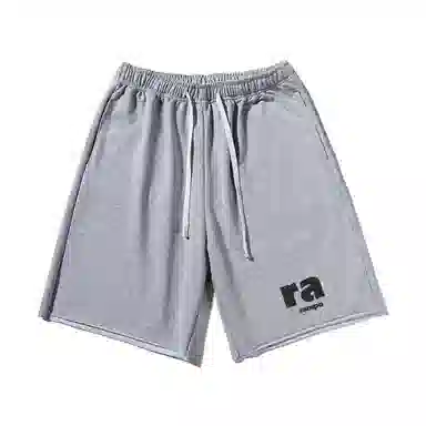 乱步 美式简约字母印花宽松透气卷边五分休闲短裤 男女同款