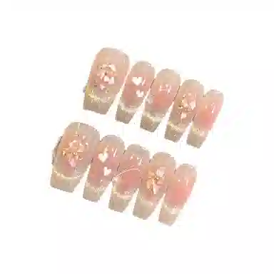 计轩 法式猫眼爱心极光钻美甲穿戴甲纯手工美甲片  短款粉色晕染 纯色