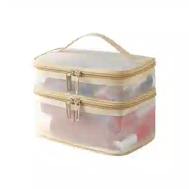 馨枕居 网纱透明化妆包大容量 旅行简约便携洗漱包双层手提化妆品收纳包