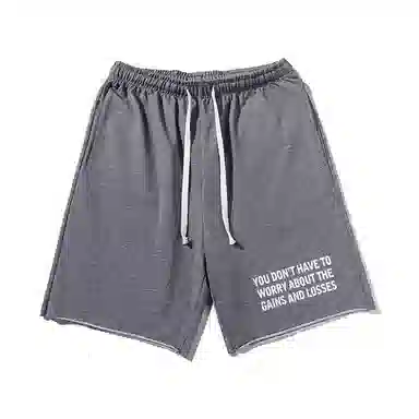 乱步 美式潮牌宽松卷边慵懒运动五分设计街头英文印花休闲短裤 男女同款