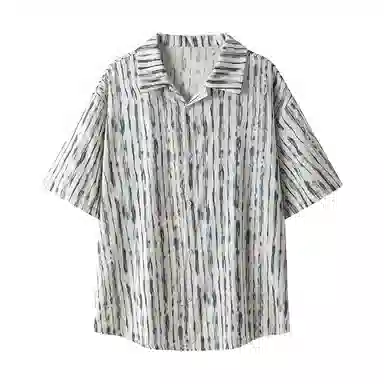 零氏 薄款透气条纹潮流痞帅垂感百搭斑马条纹短袖衬衫 男女同款