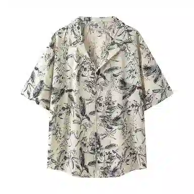 零氏 水墨薄款透气纯棉衬衣翻领设计休闲衣服夏威夷海边度假沙滩短袖衬衫 男女同款