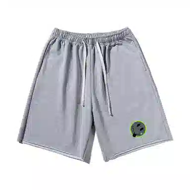 乱步 美式潮牌宽松卷边慵懒运动五分设计笑脸印花休闲短裤 男女同款