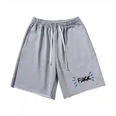 乱步 美式潮牌宽松卷边慵懒运动五分设计趣味英文印花休闲短裤 男女同款