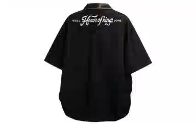 王者荣耀 标语款 美式高街拼接撞色翻领宽松舒适痞帅时尚青少年无性别休闲百搭短袖衬衫 男女同款