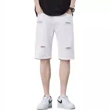 吉肯蒂 破洞夏季薄款外穿潮牌宽松牛仔短裤 男款