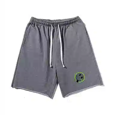 乱步 美式潮牌宽松卷边慵懒运动五分设计笑脸印花休闲短裤 男女同款