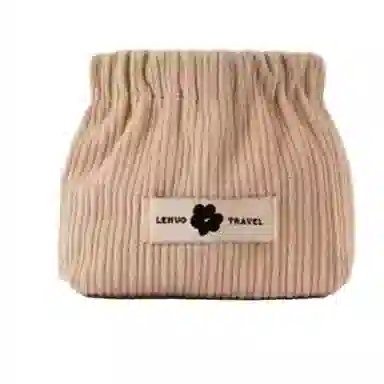 馨枕居 便携灯芯绒收纳小包大容量随身外出简约化妆包自动闭合弹片口红包