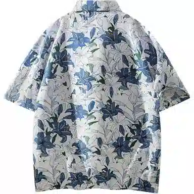 零氏 旅行度假潮流时尚印花舒适休闲基础短袖百搭宽松慵懒衬衫 男女同款