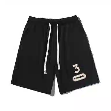 乱步 美式潮牌宽松卷边慵懒运动五分青少年学生设计简约数字印花休闲短裤 男女同款