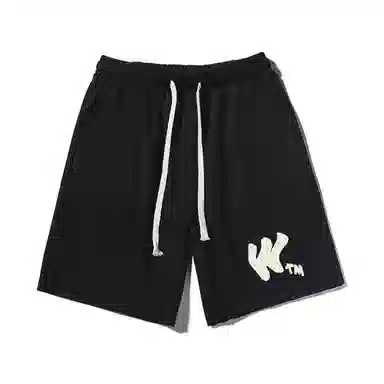 乱步 美式潮牌宽松卷边慵懒运动五分设计扭曲字母印花休闲短裤 男女同款