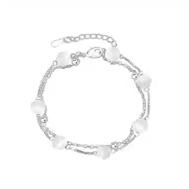 希遇 轻奢小众高级感 简约时尚甜美优雅日常 叠戴转 好运 玻璃猫眼 玉石手链 女款